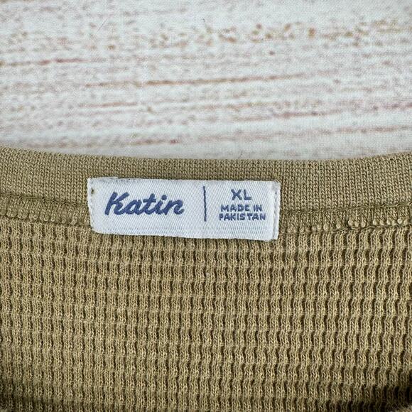 Katin Waffle Knit Crewneck Striped Shirt Mens XL Green Gold Stretch - Picture 8 of 12